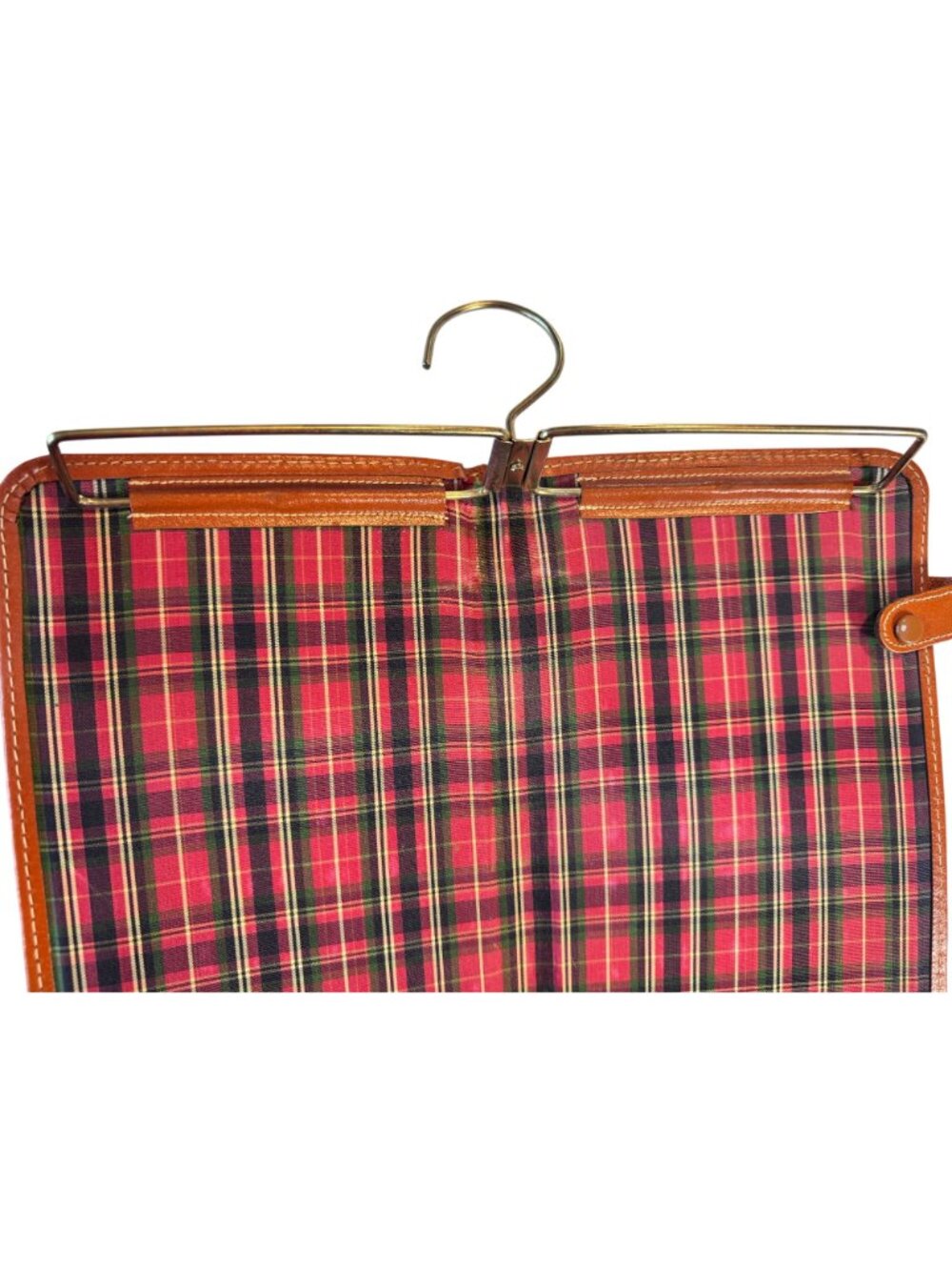 Vintage Mid Century Leather Necktie Travel Case Organizer Plaid Lining - Picture 12 of 13